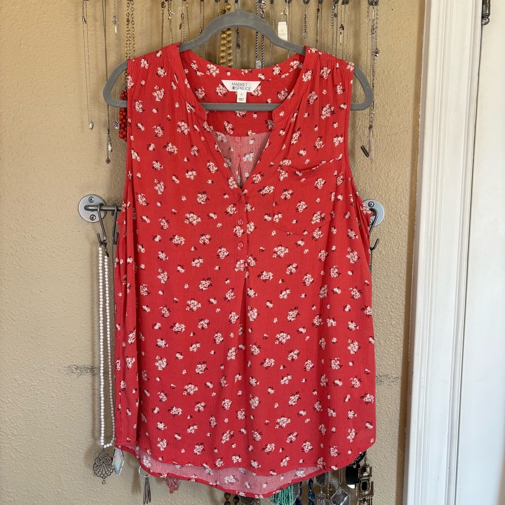 Coral floral print tank